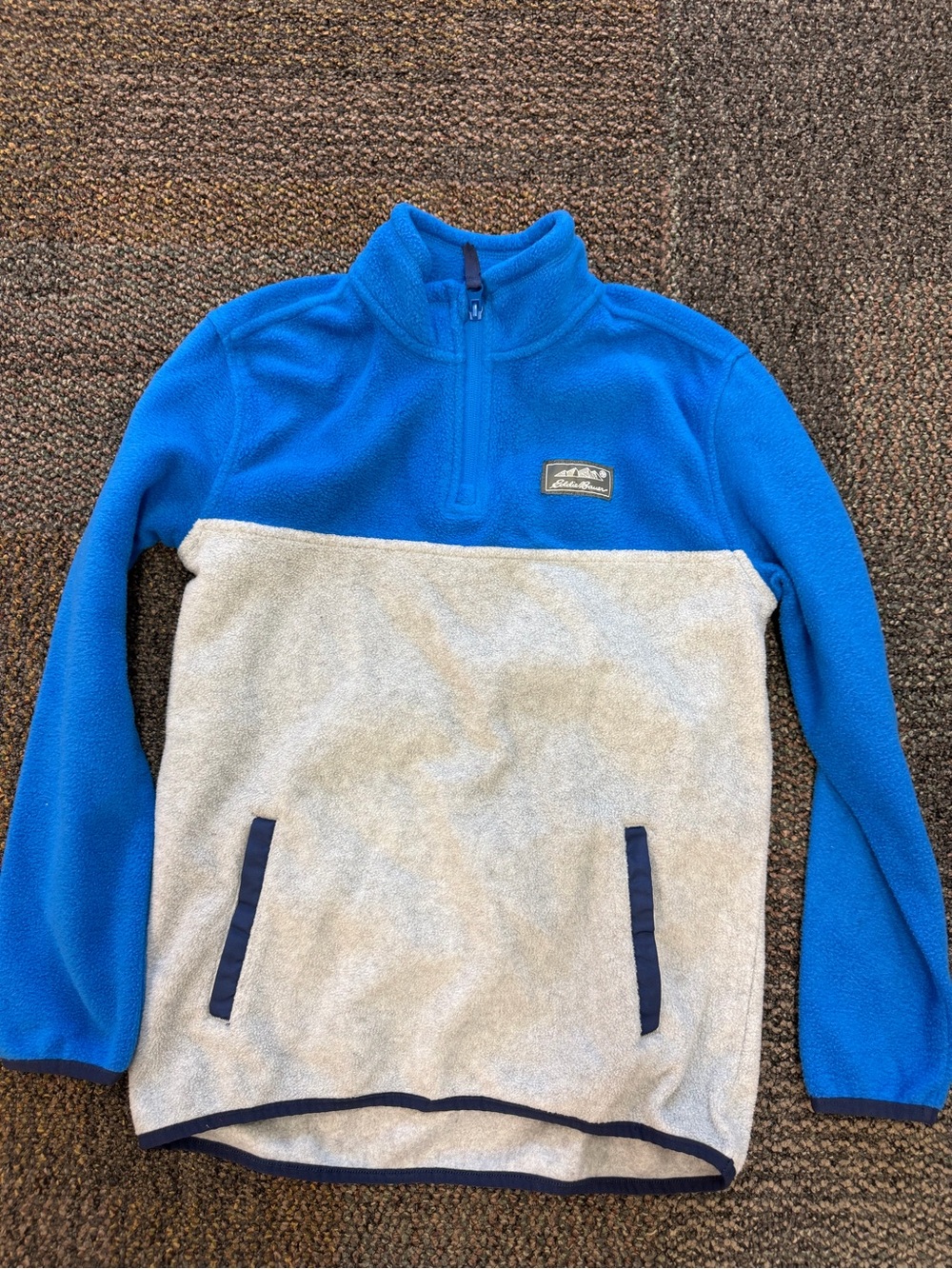 Eddie Bauer Kids M 10/12 Blue Gray Colorblock Quarter Zip Fleece Pullover